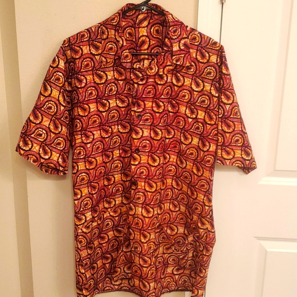 Vintage Men's L/XL (no tags) Tiki shirt bark cloth batik 50s style bohemian